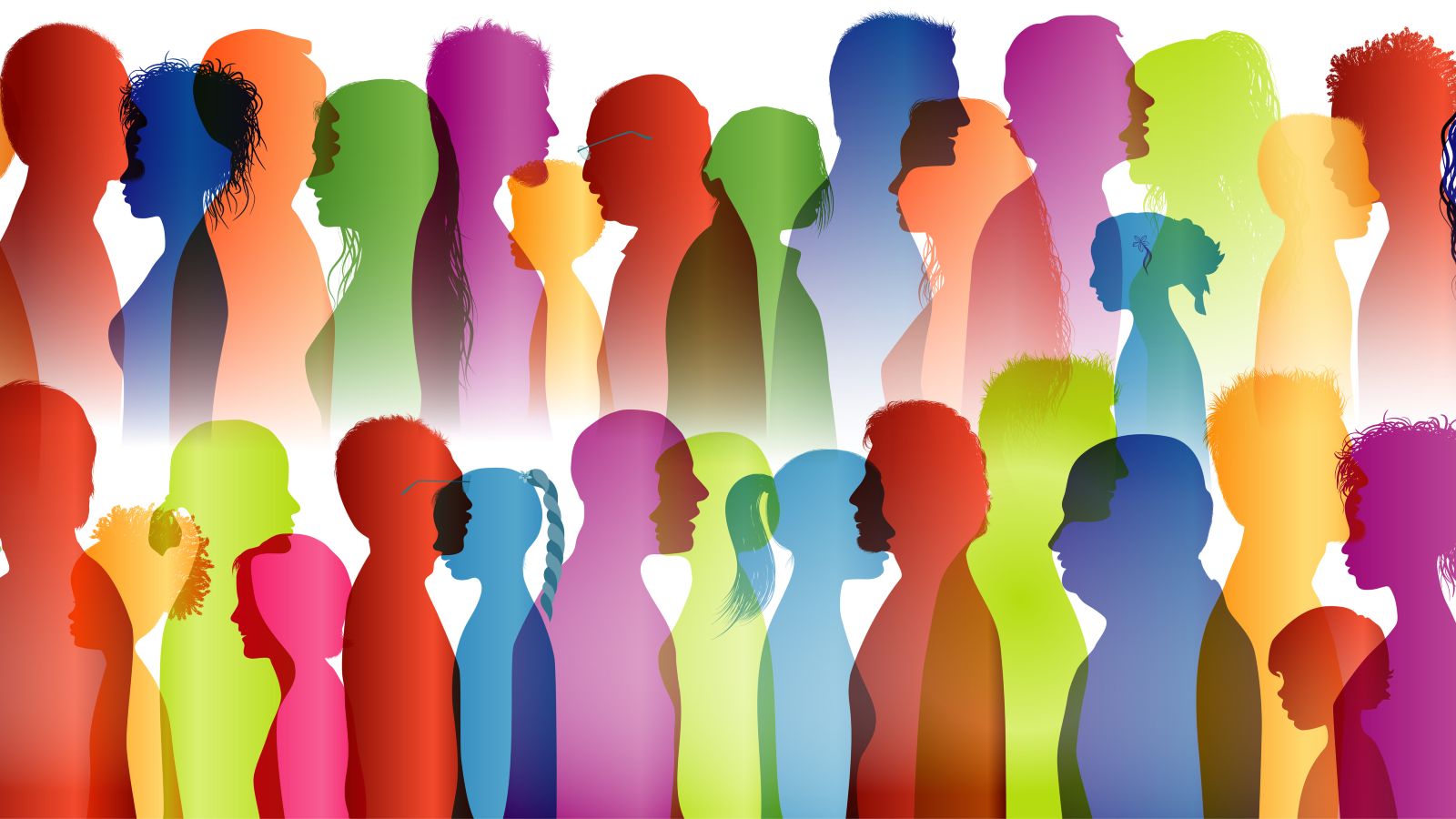 Farbige Silhouettenprofile einer großen Gruppe von Menschen