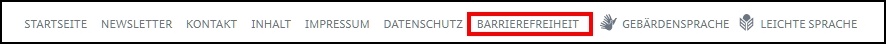 Das Bild zeigt die Navigation der Seite zu Barrierefreiheit.