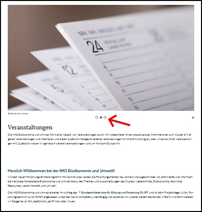 Das Bild zeigt die Navigation der Seite zur Begrüßung.