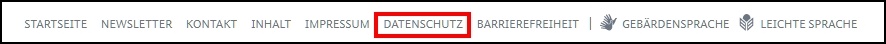 Das Bild zeigt die Navigation der Seite zum Datenschutz.
