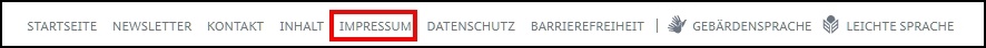 Das Bild zeigt die Navigation der Seite zum Impressum.