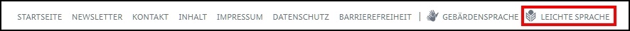 Das Bild zeigt die Navigation der Seite zu Leichte Sprache.