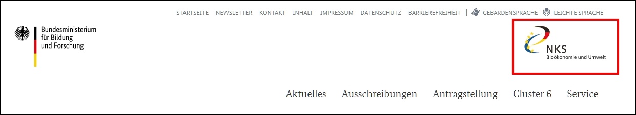 Das Bild zeigt die Navigation der Seite zum NKS-Logo.