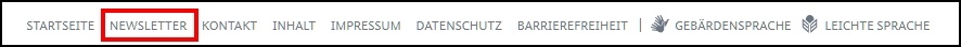 Das Bild zeigt die Navigation der Seite zum Newsletter.