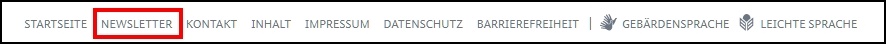 Das Bild zeigt die Navigation der Seite zum Newsletter.