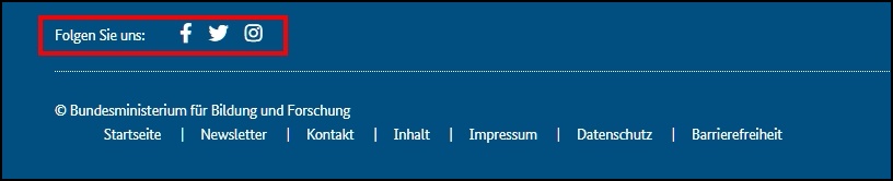 Das Bild zeigt die Navigation der Seite zu den Sozialen Medien.